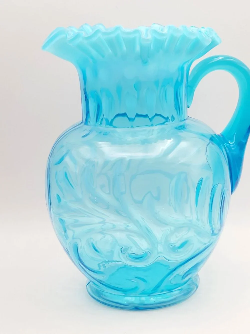 Fenton EAPG 1910 Blue Opalescent Buttons Braids Pitcher 9.25